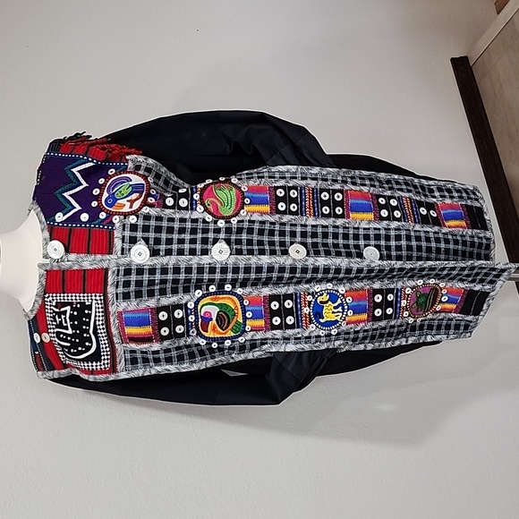 Joyce Did! Jackets & Blazers - Art to Wear Upcycled Long Line Jacket Colorful Vintage Lagenlook Women's size M